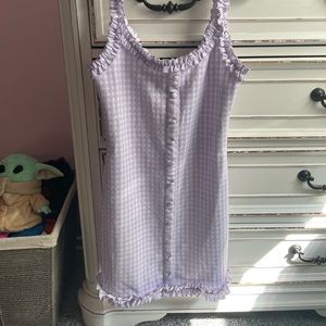Purple Checkered Bodycon Dress with Ruffles